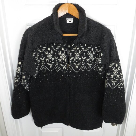 VTG Columbia Women Md Hi Pile Sherpa Full Zip Fleece Jacket Nordic Snowflake USA - Picture 1 of 6